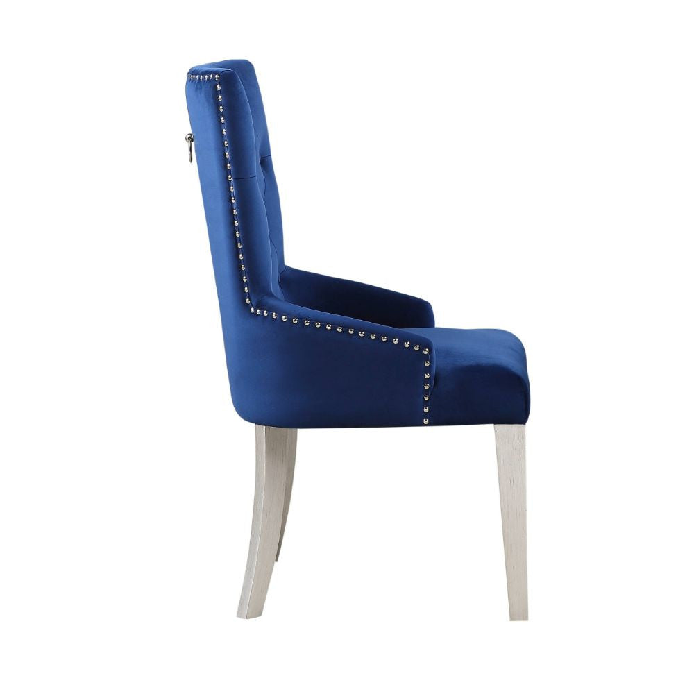 ACME 66162 Varian Side Chair (1 Piece), Blue Fabric & Antique Platinum