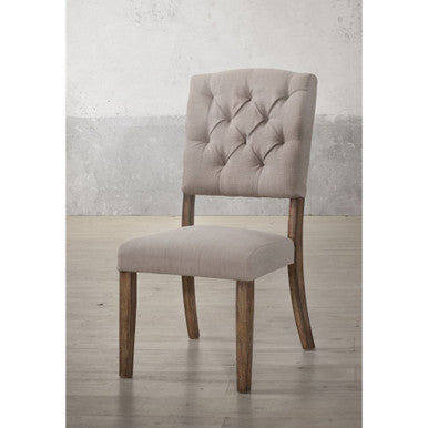ACME 66187 Bernard Side Chair (Set-2), Cream Linen & Weathered Oak