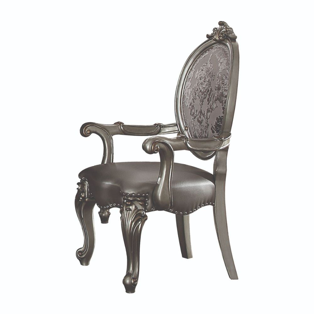 ACME 66823 Versailles Arm Chair (Set-2), Silver PU & Antique Platinum