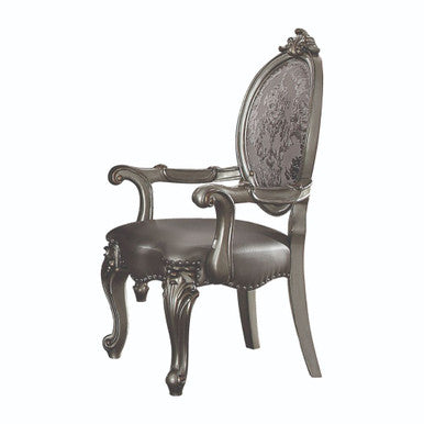 ACME 66823 Versailles Arm Chair (Set-2), Silver PU & Antique Platinum