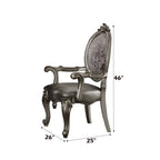 ACME 66823 Versailles Arm Chair (Set-2), Silver PU & Antique Platinum