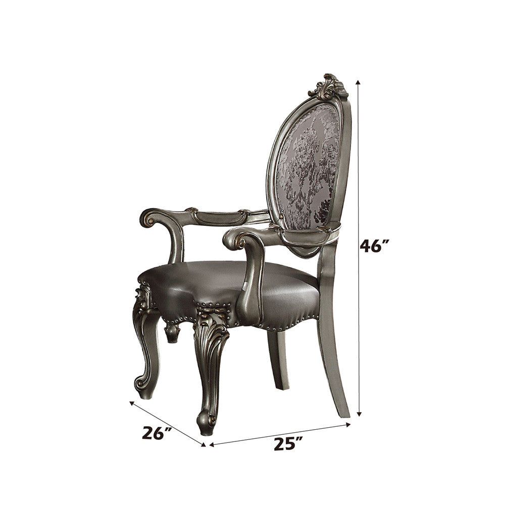 ACME 66823 Versailles Arm Chair (Set-2), Silver PU & Antique Platinum