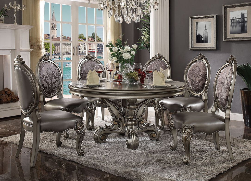ACME 66840 Versailles Dining Table (Round Pedestal), Antique Platinum (1Set/2Ctn)
