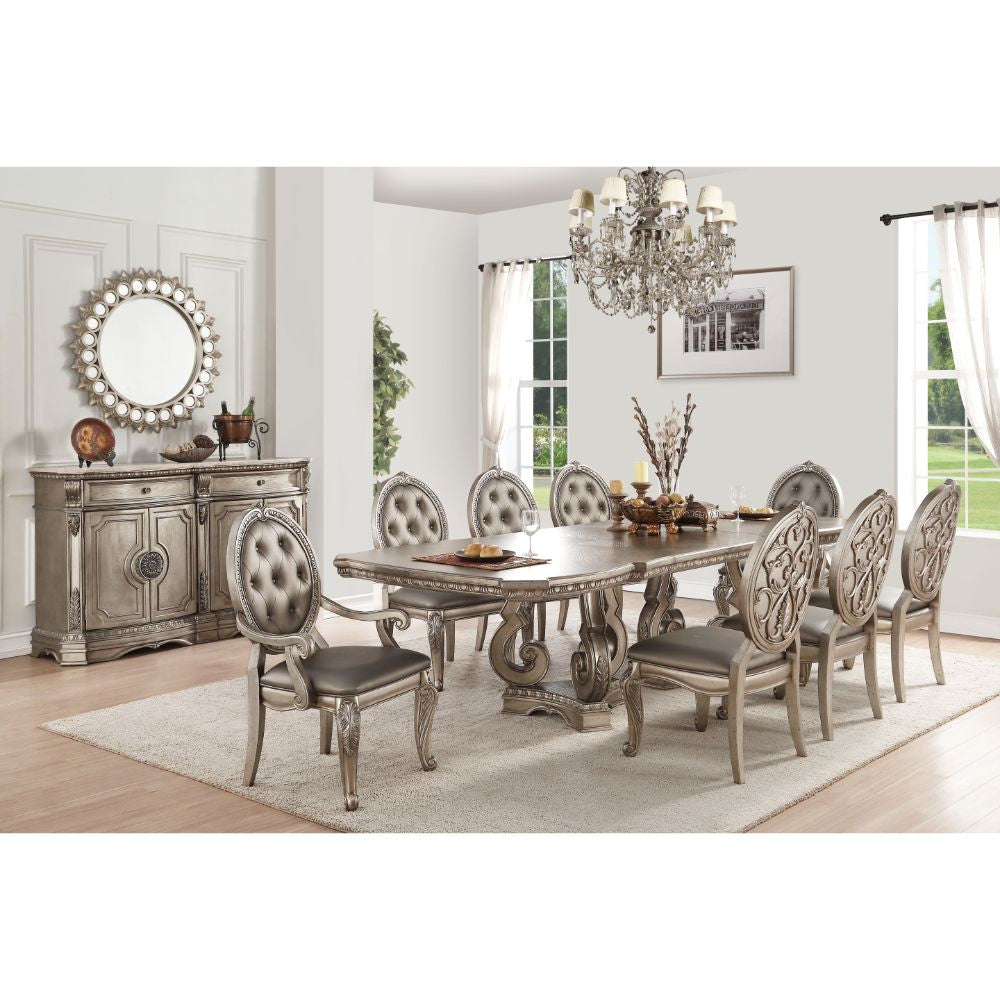 ACME 66920 Northville Dining Table with Double Pedestal, Antique Silver (1Set/2Ctn)