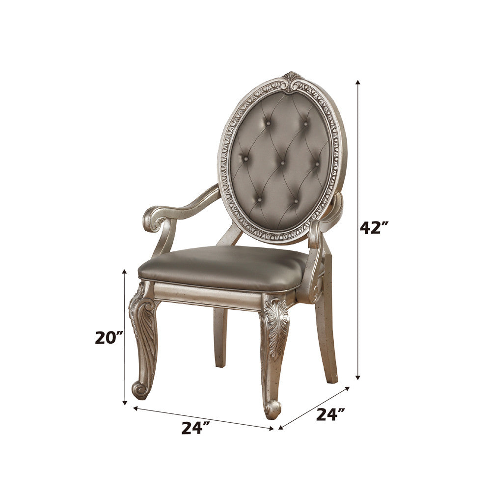 ACME 66923 Northville Arm Chair (Set-2), PU & Antique Silver