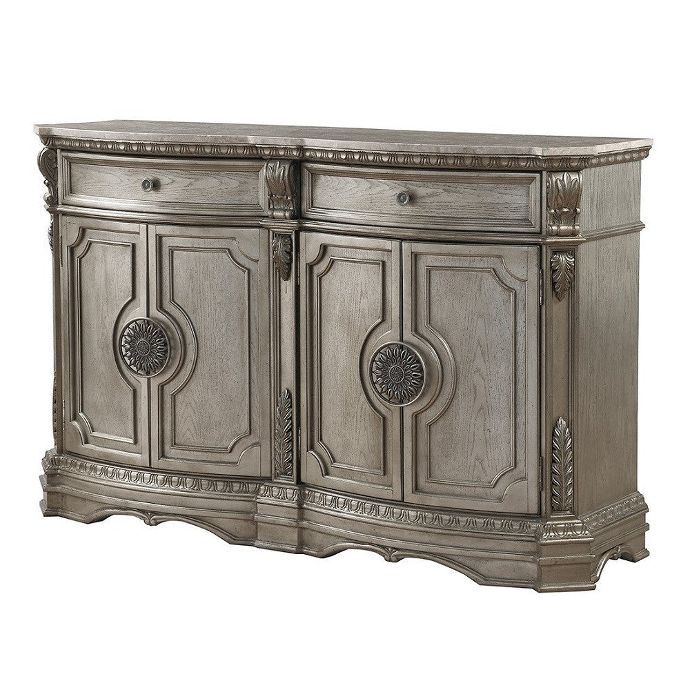 ACME 66925 Northville Server with Marble Top, Antique Silver