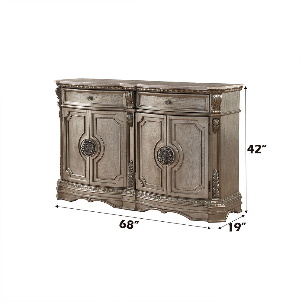 ACME 66925 Northville Server with Marble Top, Antique Silver