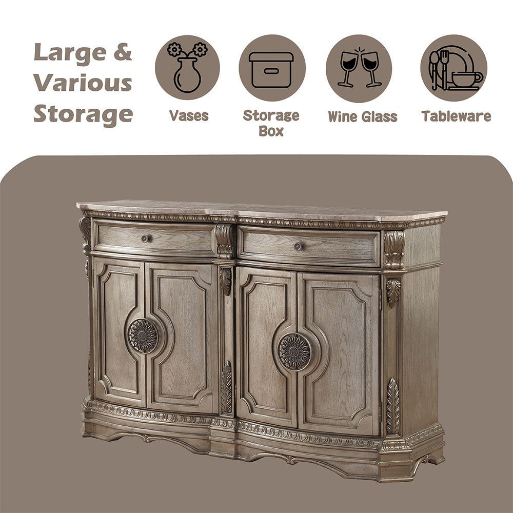 ACME 66925 Northville Server with Marble Top, Antique Silver