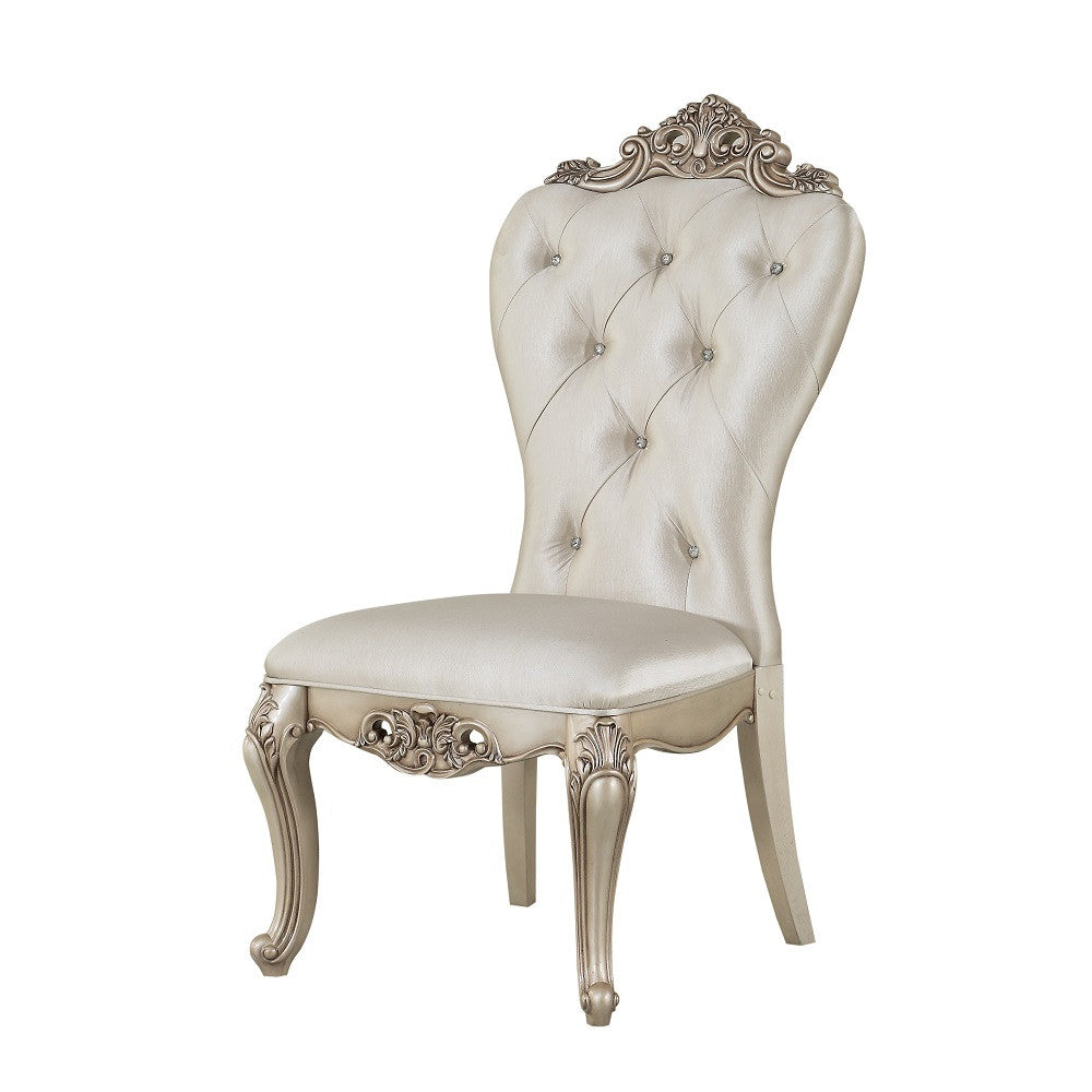 ACME 67442 Gorsedd Side Chair (Set-2), Cream Fabric & Antique White