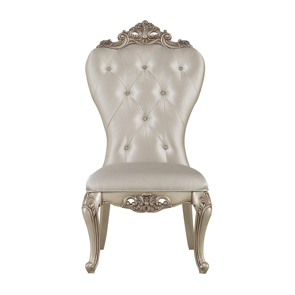 ACME 67442 Gorsedd Side Chair (Set-2), Cream Fabric & Antique White