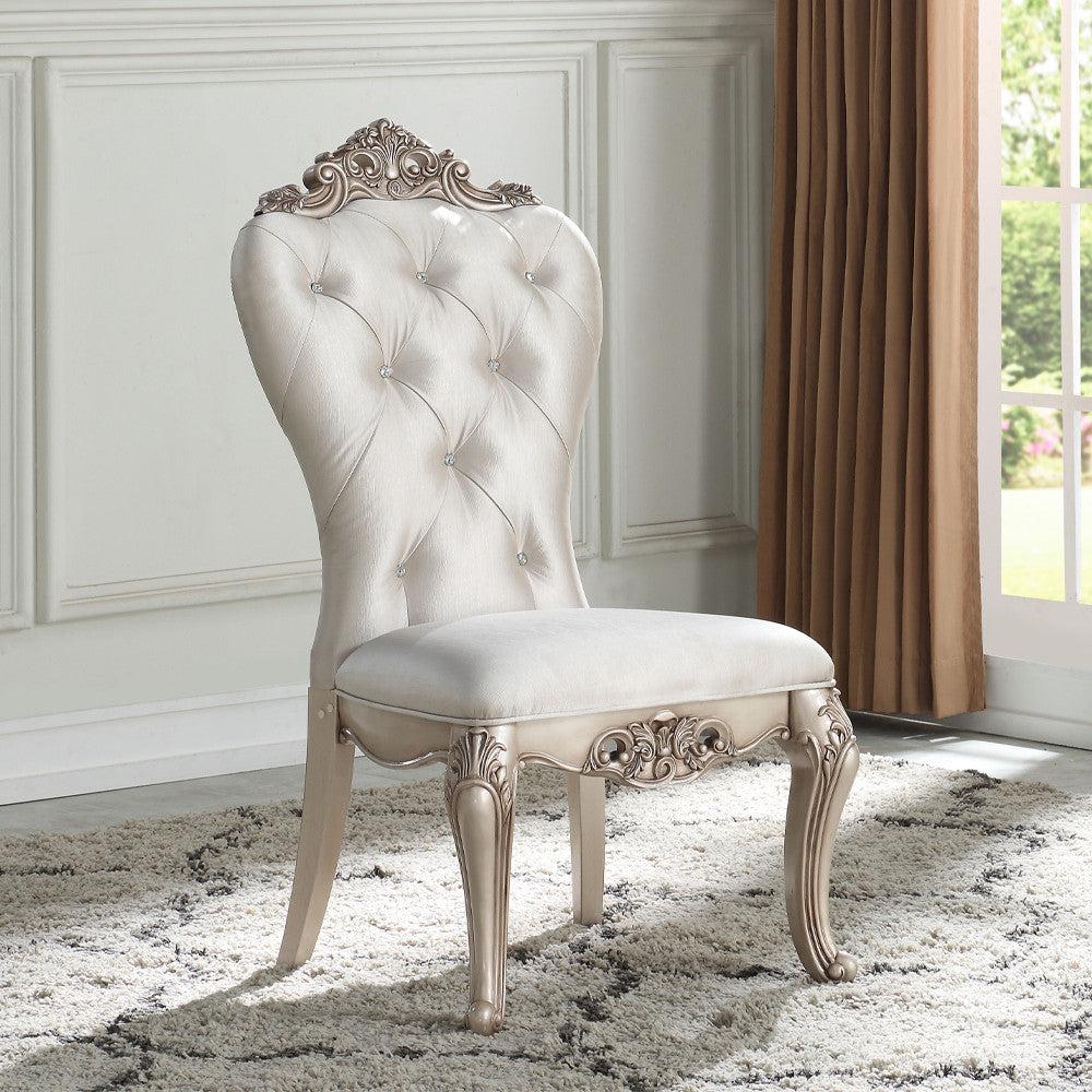 ACME 67442 Gorsedd Side Chair (Set-2), Cream Fabric & Antique White