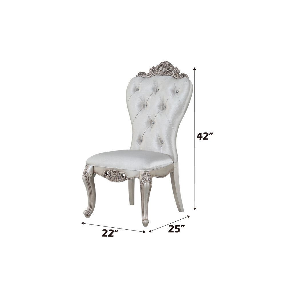 ACME 67442 Gorsedd Side Chair (Set-2), Cream Fabric & Antique White