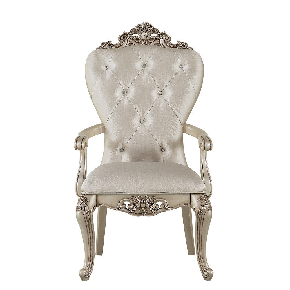 ACME 67443 Gorsedd Arm Chair (Set-2), Cream Fabric & Antique White