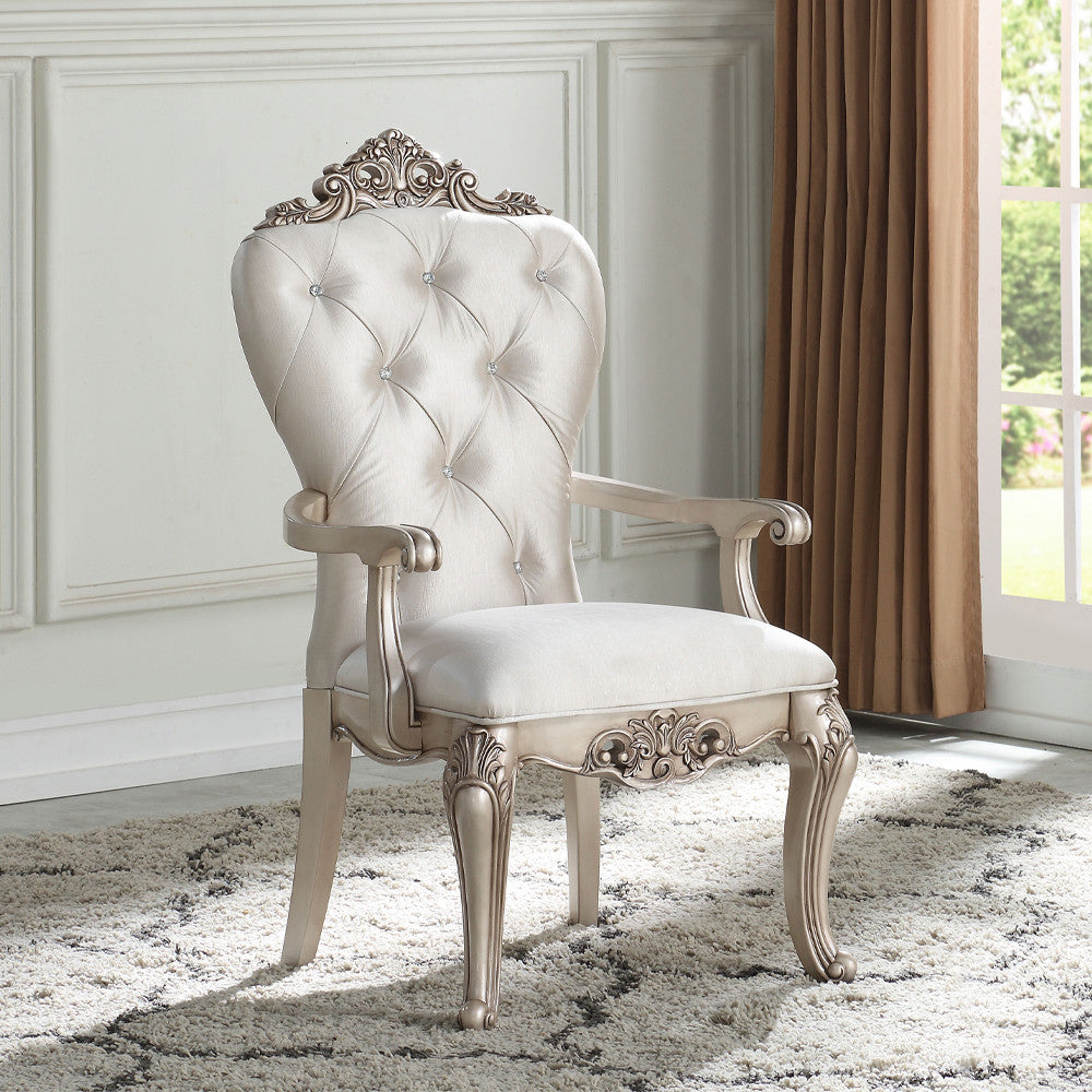 ACME 67443 Gorsedd Arm Chair (Set-2), Cream Fabric & Antique White