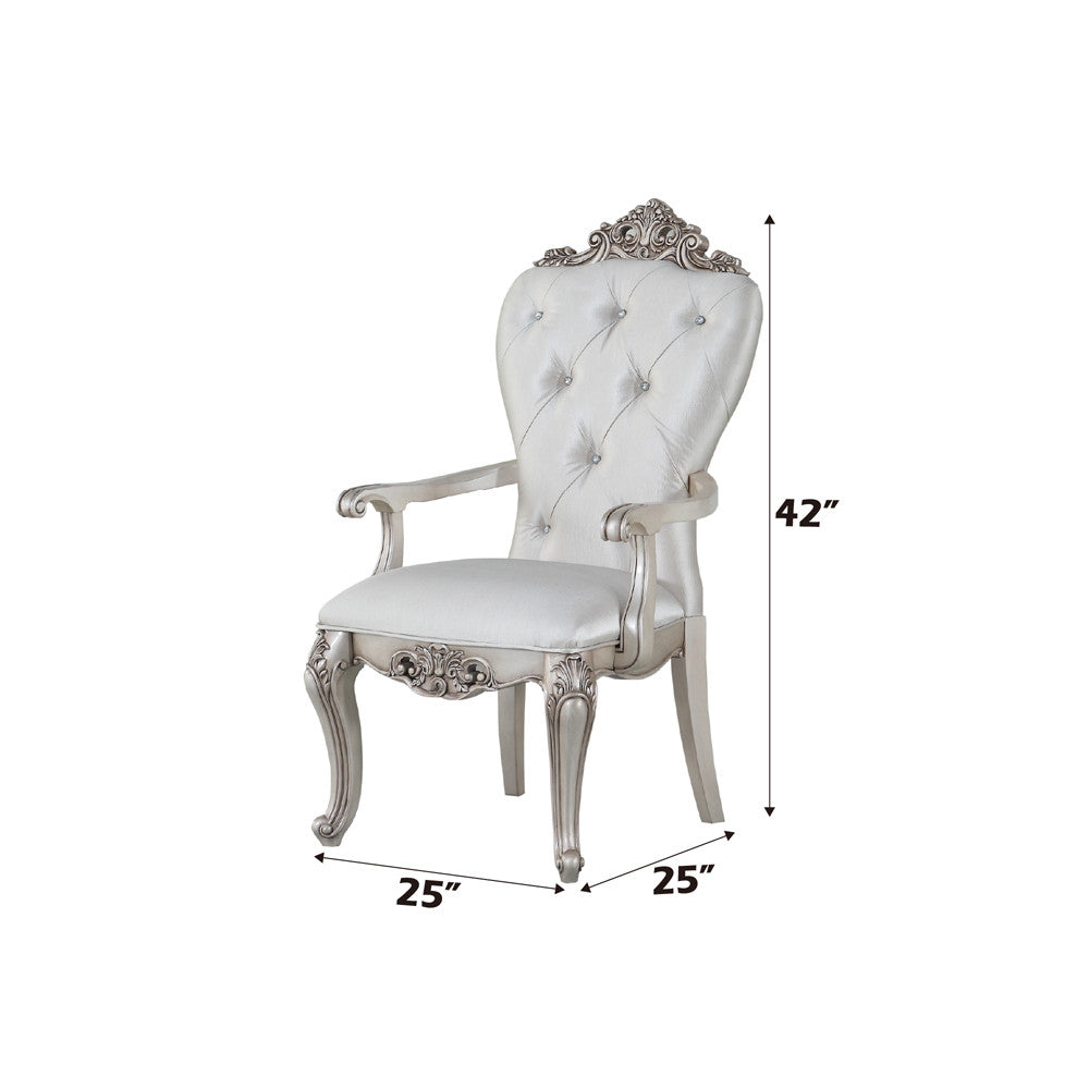 ACME 67443 Gorsedd Arm Chair (Set-2), Cream Fabric & Antique White