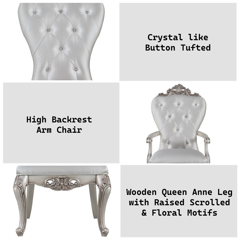 ACME 67443 Gorsedd Arm Chair (Set-2), Cream Fabric & Antique White