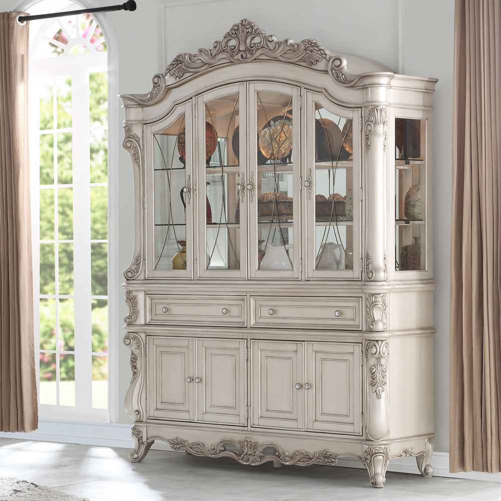 ACME 67444 Gorsedd Hutch & Buffet, Antique White (1Set/2Ctn)