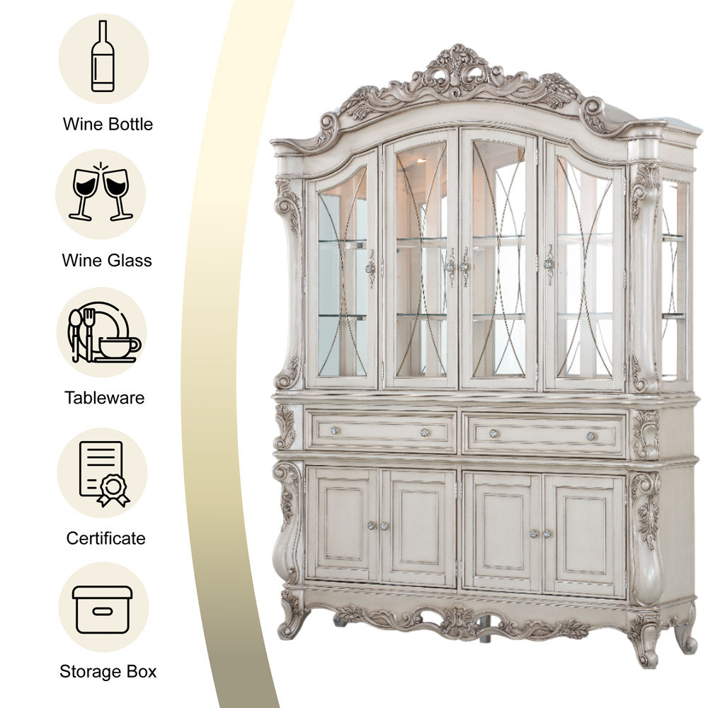 ACME 67444 Gorsedd Hutch & Buffet, Antique White (1Set/2Ctn)