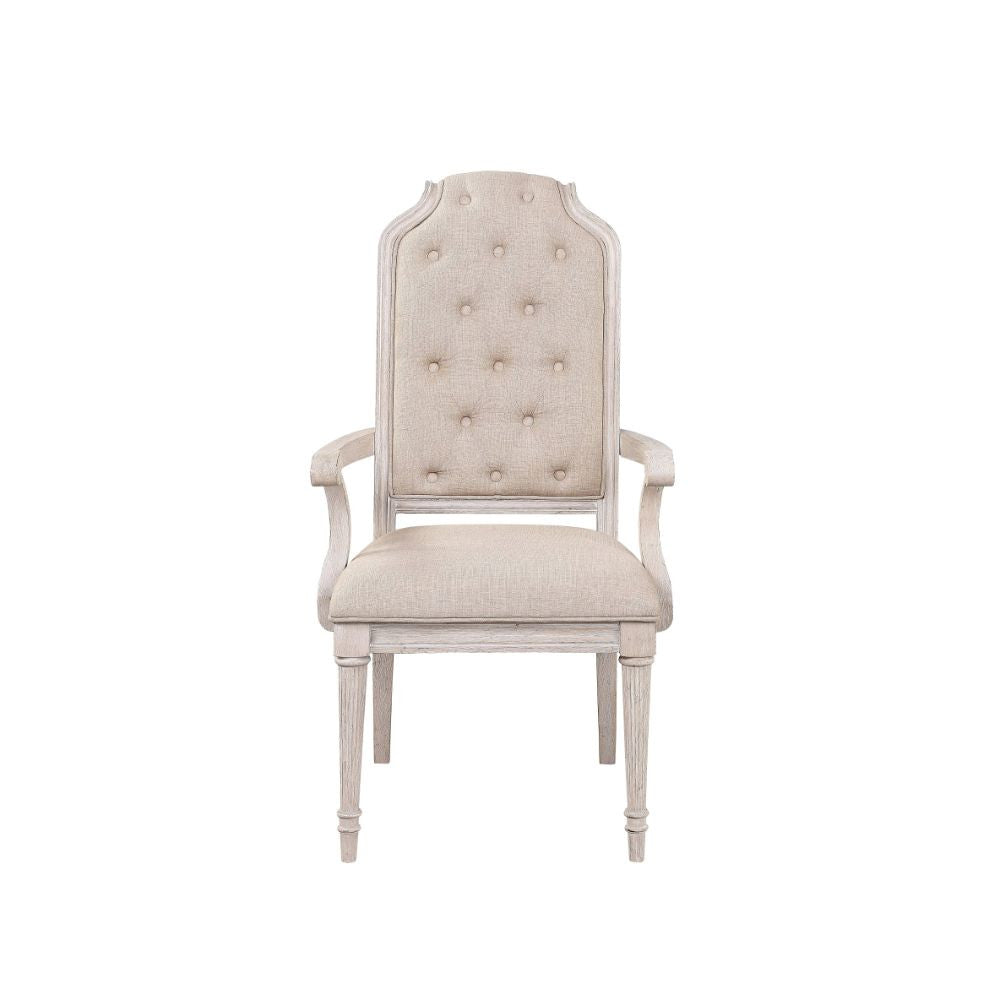 ACME 67533 Wynsor Arm Chair (Set-2), Fabric & Antique Champagne