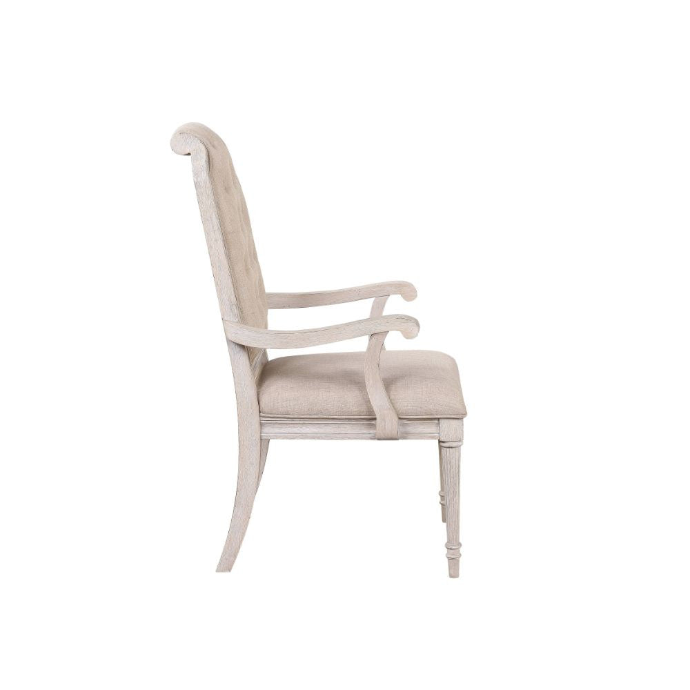 ACME 67533 Wynsor Arm Chair (Set-2), Fabric & Antique Champagne