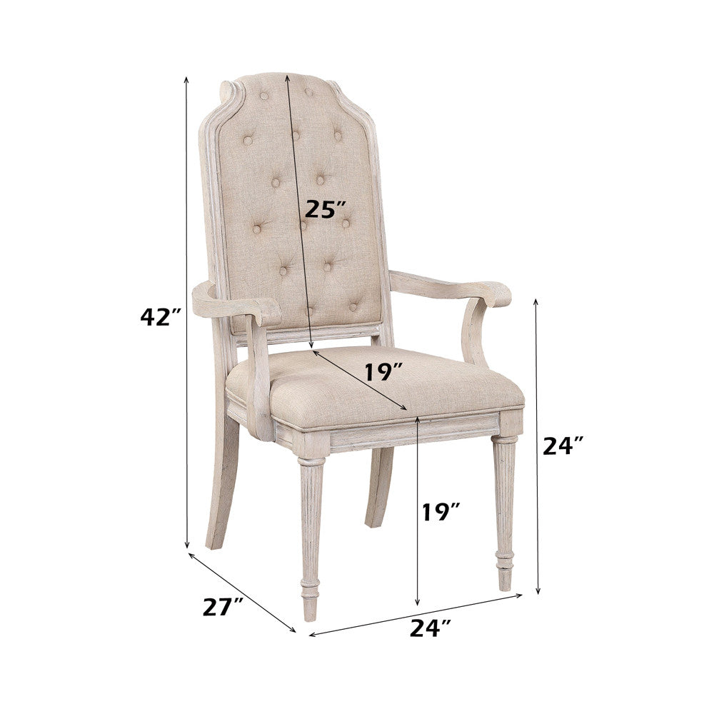 ACME 67533 Wynsor Arm Chair (Set-2), Fabric & Antique Champagne