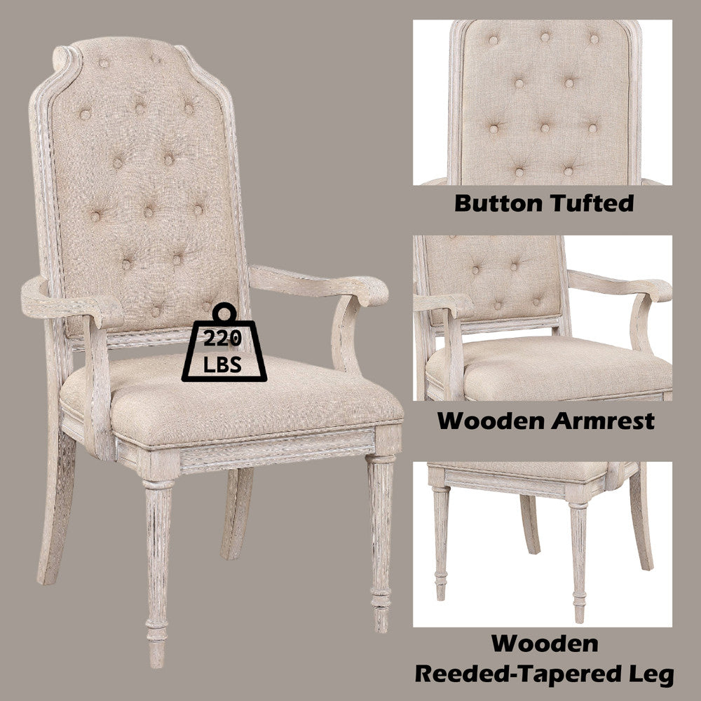ACME 67533 Wynsor Arm Chair (Set-2), Fabric & Antique Champagne