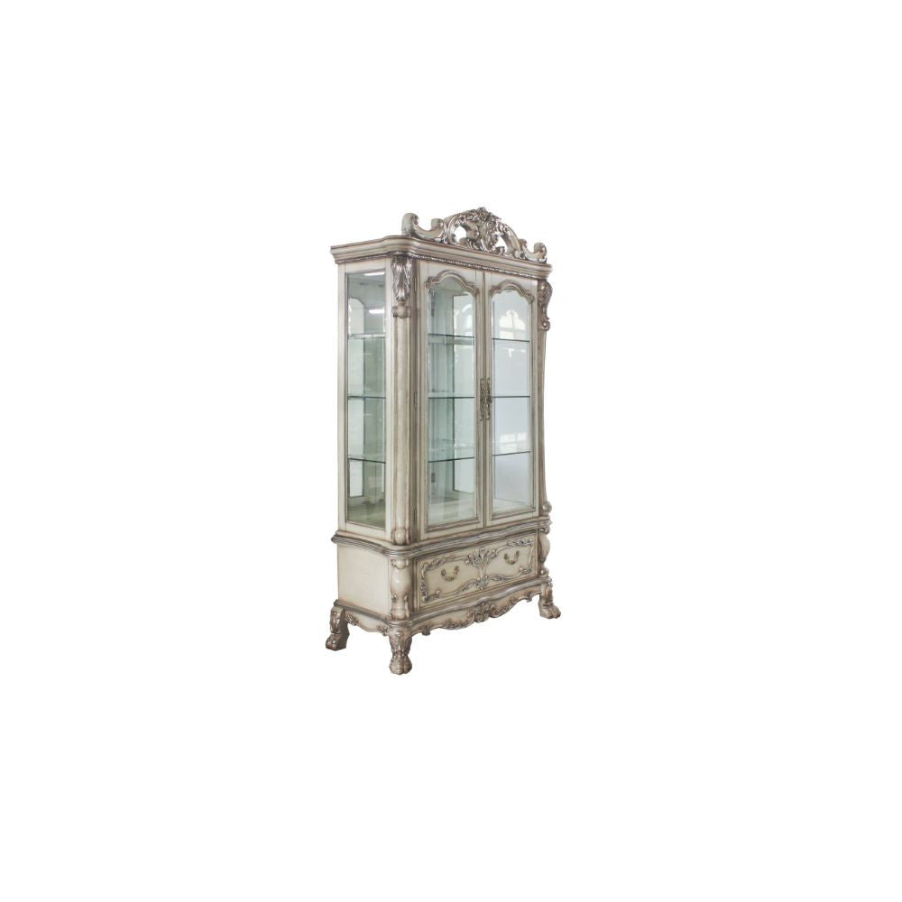 ACME 68182 Dresden Curio Cabinet, Vintage Bone White