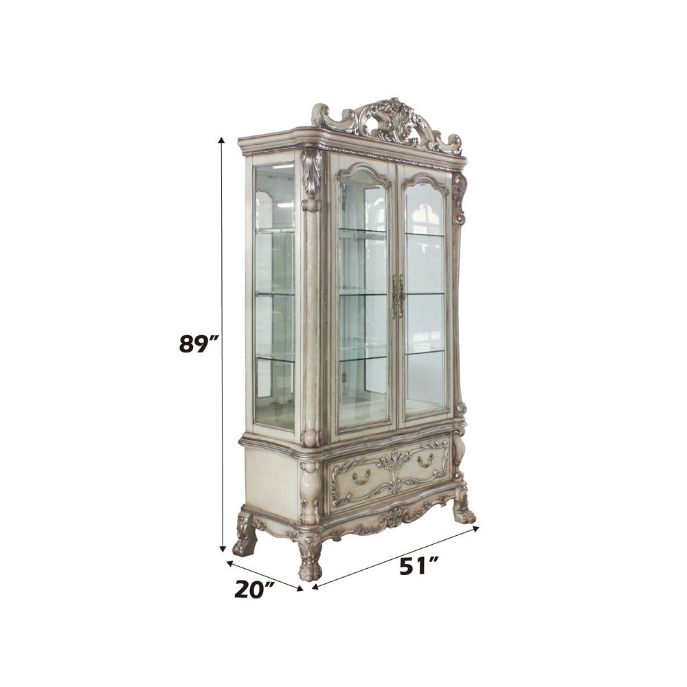 ACME 68182 Dresden Curio Cabinet, Vintage Bone White