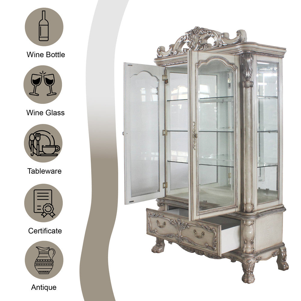 ACME 68182 Dresden Curio Cabinet, Vintage Bone White