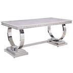 ACME 68250 Zander Dining Table, White Printed Faux Marble & Mirrored Silver Finish