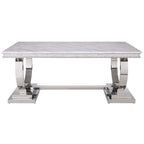 ACME 68250 Zander Dining Table, White Printed Faux Marble & Mirrored Silver Finish