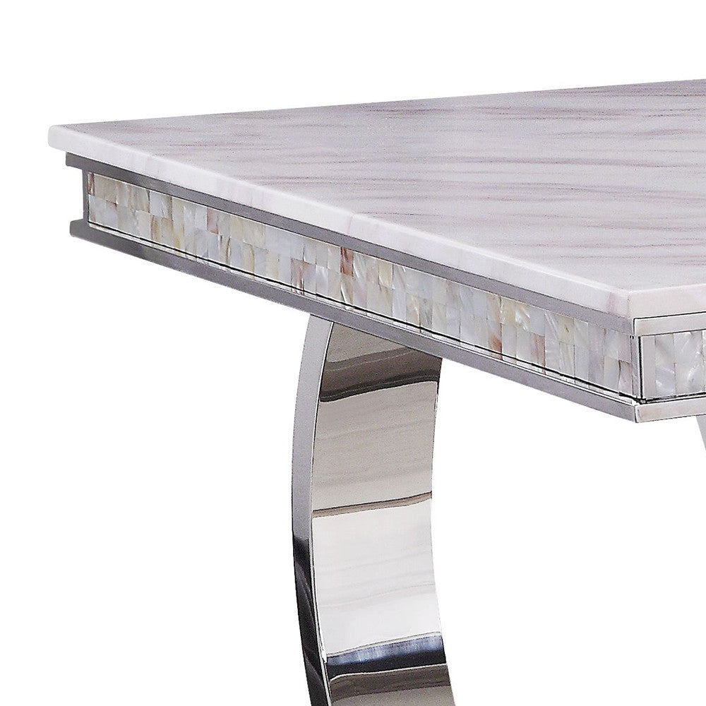 ACME 68250 Zander Dining Table, White Printed Faux Marble & Mirrored Silver Finish