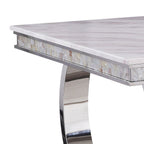 ACME 68250 Zander Dining Table, White Printed Faux Marble & Mirrored Silver Finish