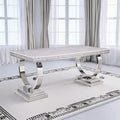 ACME 68250 Zander Dining Table, White Printed Faux Marble & Mirrored Silver Finish