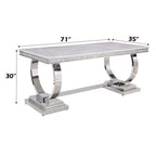 ACME 68250 Zander Dining Table, White Printed Faux Marble & Mirrored Silver Finish
