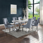 ACME 68250 Zander Dining Table, White Printed Faux Marble & Mirrored Silver Finish