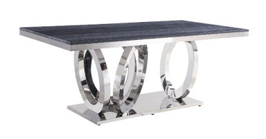 ACME 68255 Nasir Dining Table, Gray Printed Faux Marble & Mirrored Silver Finish