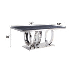 ACME 68255 Nasir Dining Table, Gray Printed Faux Marble & Mirrored Silver Finish