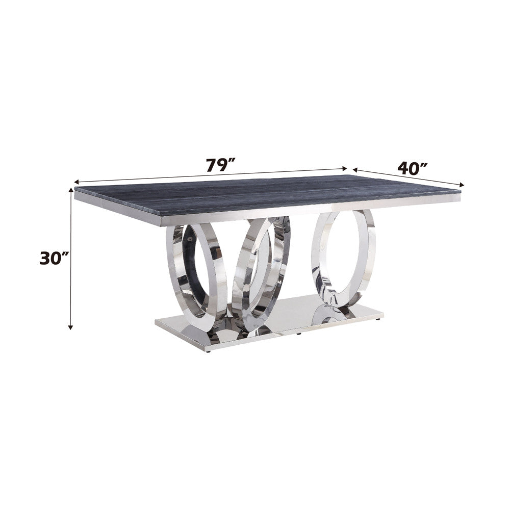 ACME 68255 Nasir Dining Table, Gray Printed Faux Marble & Mirrored Silver Finish