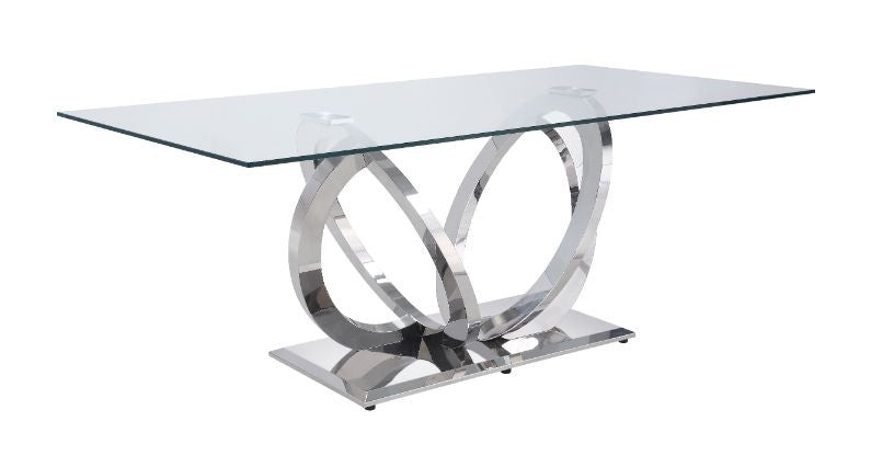 ACME 68260 Finley Dining Table, Clear Glass & Mirrored Silver Finish