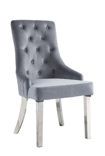 ACME 68264 Satinka Side Chair, Gray Fabric & Mirrored Silver Finish
