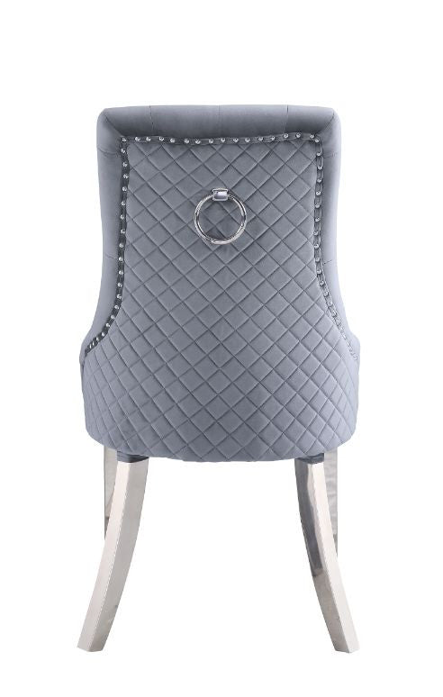 ACME 68264 Satinka Side Chair, Gray Fabric & Mirrored Silver Finish