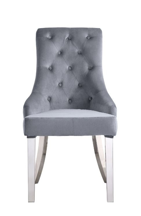 ACME 68264 Satinka Side Chair, Gray Fabric & Mirrored Silver Finish