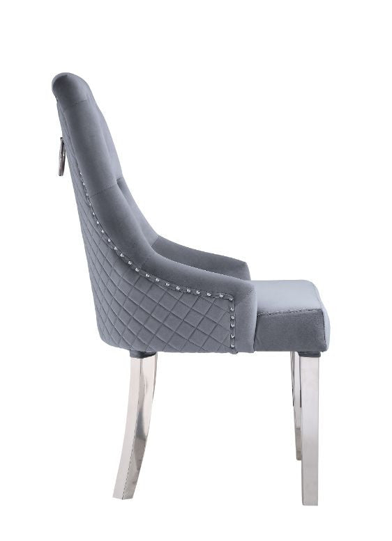 ACME 68264 Satinka Side Chair, Gray Fabric & Mirrored Silver Finish