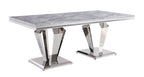 ACME 68265 Satinka Dining Table, Light Gray Printed Faux Marble & Mirrored Silver Finish