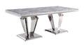 ACME 68265 Satinka Dining Table, Light Gray Printed Faux Marble & Mirrored Silver Finish