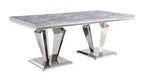 ACME 68265 Satinka Dining Table, Light Gray Printed Faux Marble & Mirrored Silver Finish