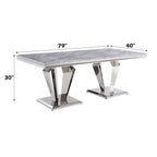 ACME 68265 Satinka Dining Table, Light Gray Printed Faux Marble & Mirrored Silver Finish