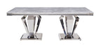 ACME 68265 Satinka Dining Table, Light Gray Printed Faux Marble & Mirrored Silver Finish