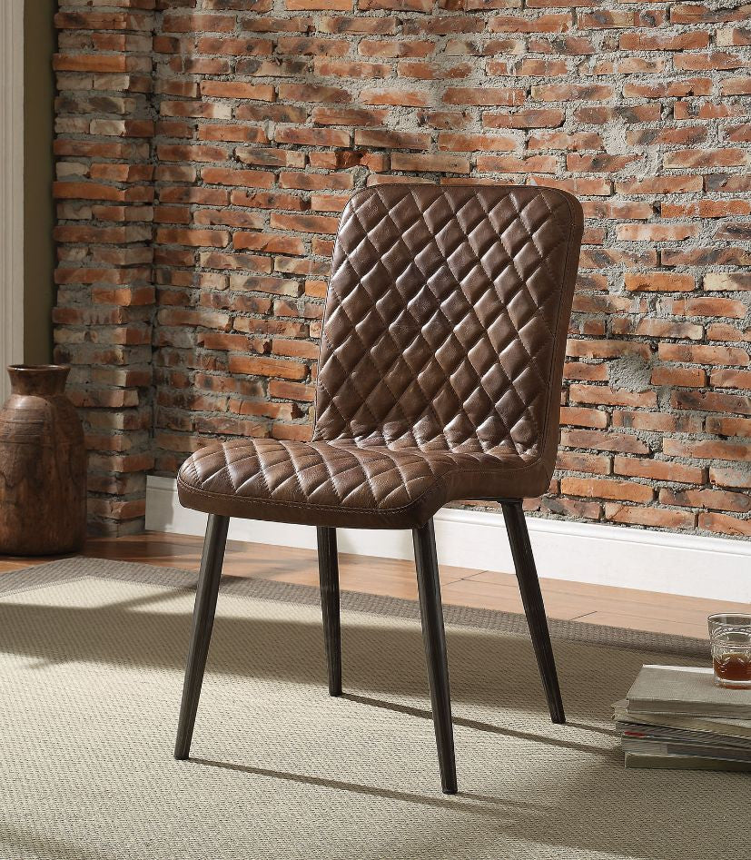 ACME 70423 Millertton Side Chair (Set-2), Vintage Chocolate Top Grain Leather & Antique Black